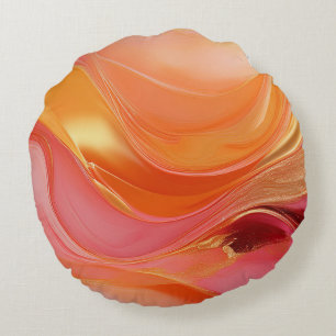 Modern Abstract Orange Pink and Gold- Round Pillow