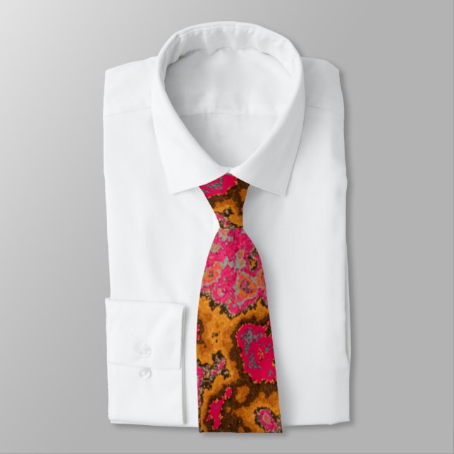 Modern Abstract Orange Pink Blue Pattern Neck Tie (Tied)