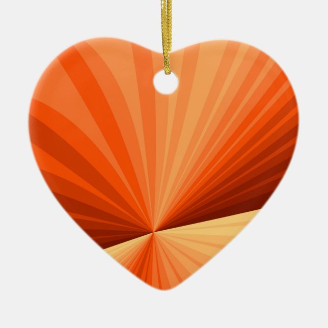 Modern Abstract Orange Red Vanilla Fractal Heart Ceramic Ornament (Front)