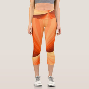 Modern Abstract Orange Red Vanilla Graphic Fractal Capri Leggings