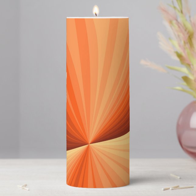 Modern Abstract Orange Red Vanilla Graphic Fractal Pillar Candle (In Situ)