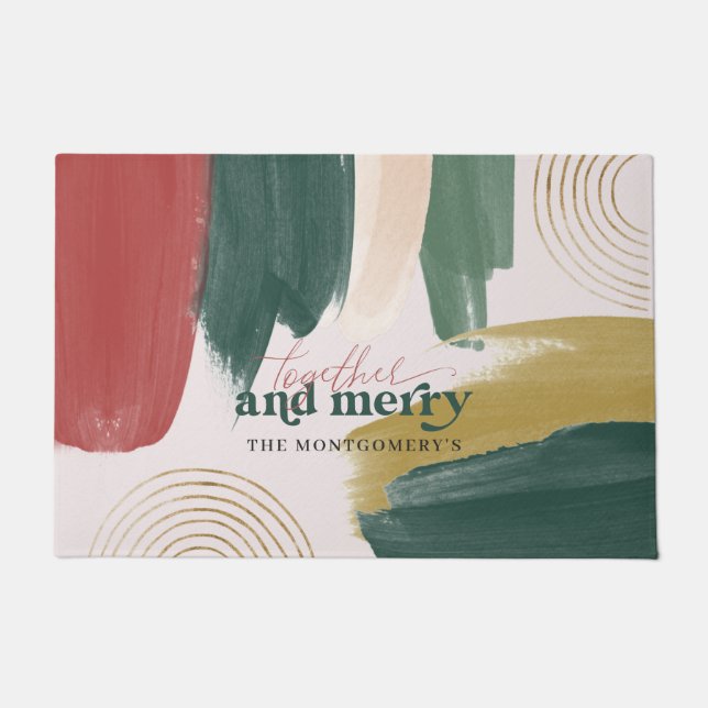 Modern Abstract Paint | Monogram Christmas Doormat (Front)