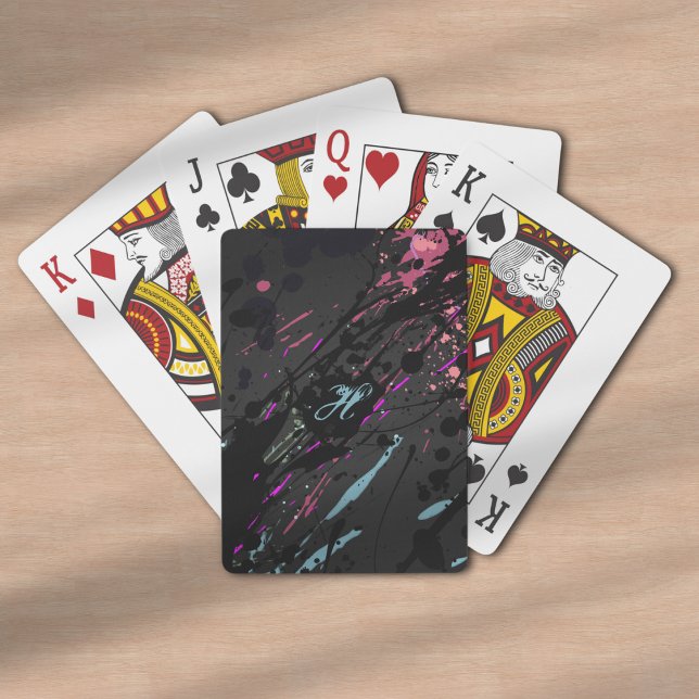 Modern Abstract Paint Splatter Monogram Name Poker Cards (Creator Uploaded)