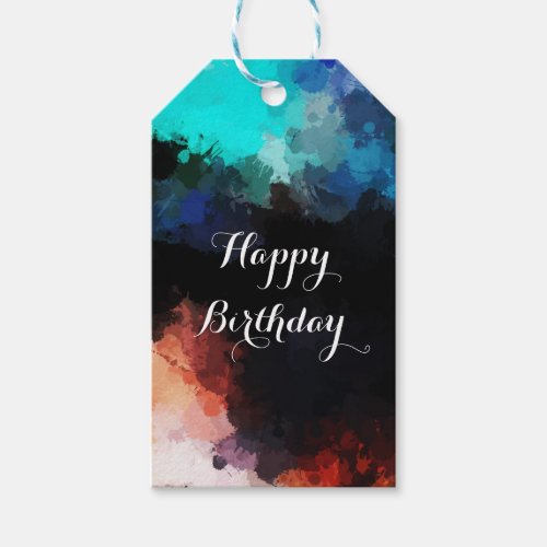 Modern Abstract Paint Splatters Birthday Gift Tags