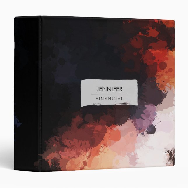 Modern Abstract Paint Splatters Black Orange Blue Binder (Front/Spine)
