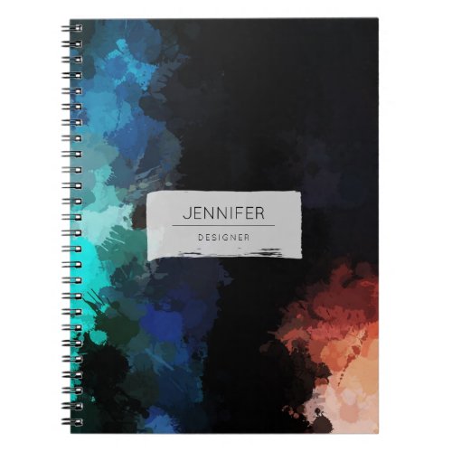 Modern Abstract Paint Splatters Black Orange Blue Notebook