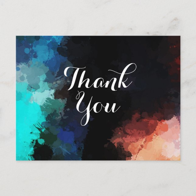 Modern Abstract Paint Splatters Thank You Postcard (Front)
