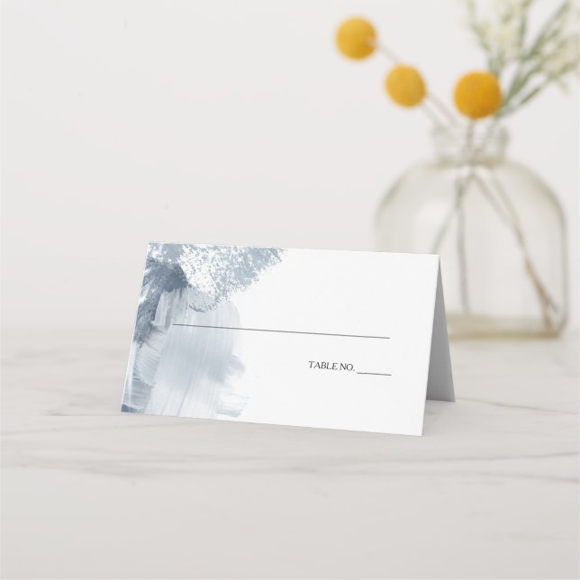 Modern Abstract Paint Strokes Dusty Blue Teal Place Card (Front)