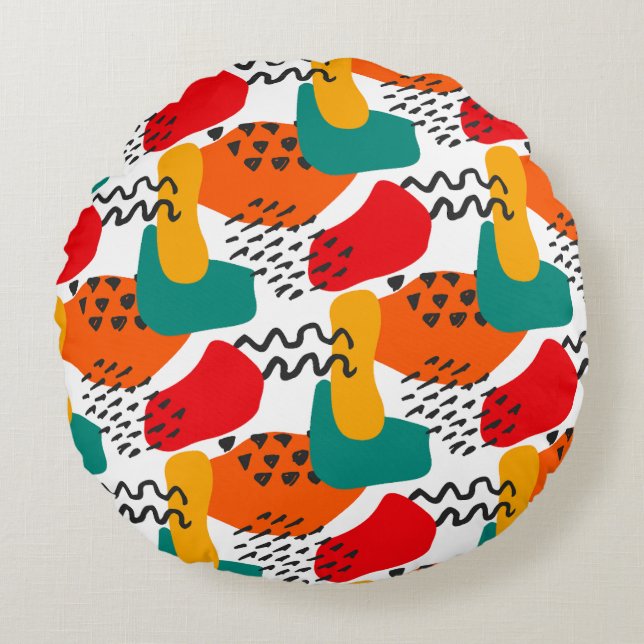 Modern Abstract Paint Strokes Pattern Round Pillow (Front)
