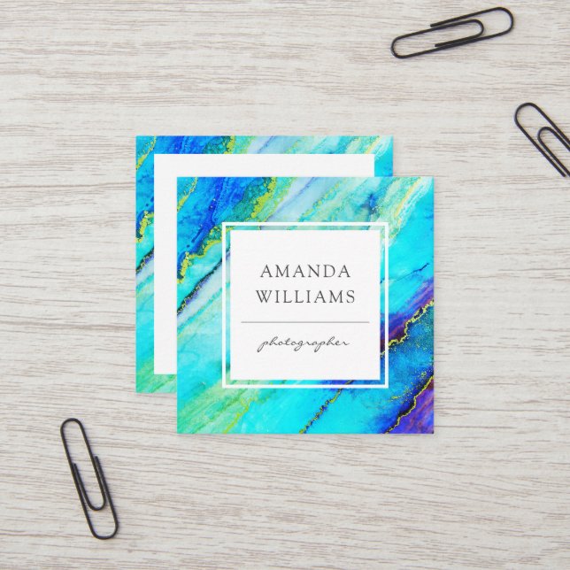 Modern Abstract Painted Pattern Square Business Card (Front/Back In Situ)