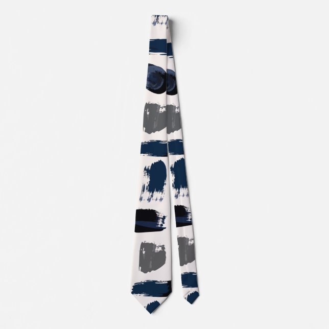 Modern Abstract Painterly Brushstrokes Navy and Gr Neck Tie (Front)