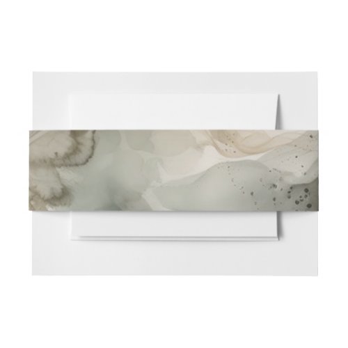 Modern Abstract Painterly Sage Green Wedding Invitation Belly Band
