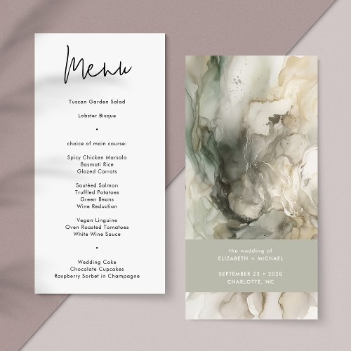 Modern Abstract Painterly Sage Green Wedding Menu