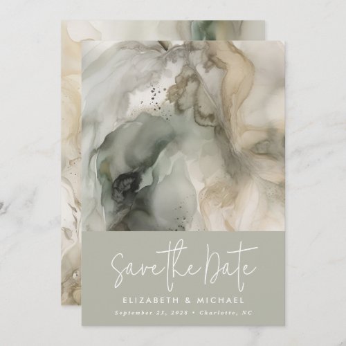 Modern Abstract Painterly Sage Green Wedding Save The Date