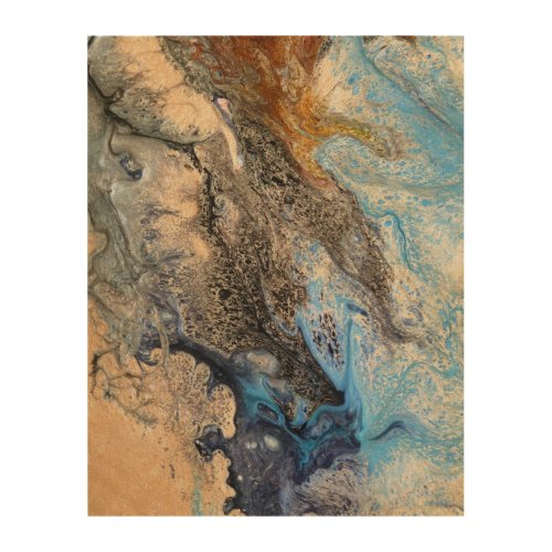 Modern Abstract Painting Blue Gold Beige Rust Wood Wall Art
