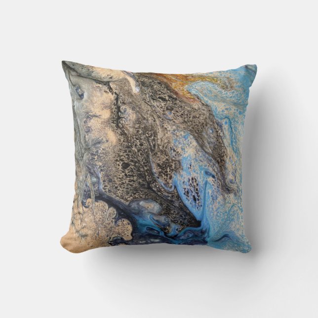 Modern Abstract Painting Blue Gold Black White Throw Pillow (Front)