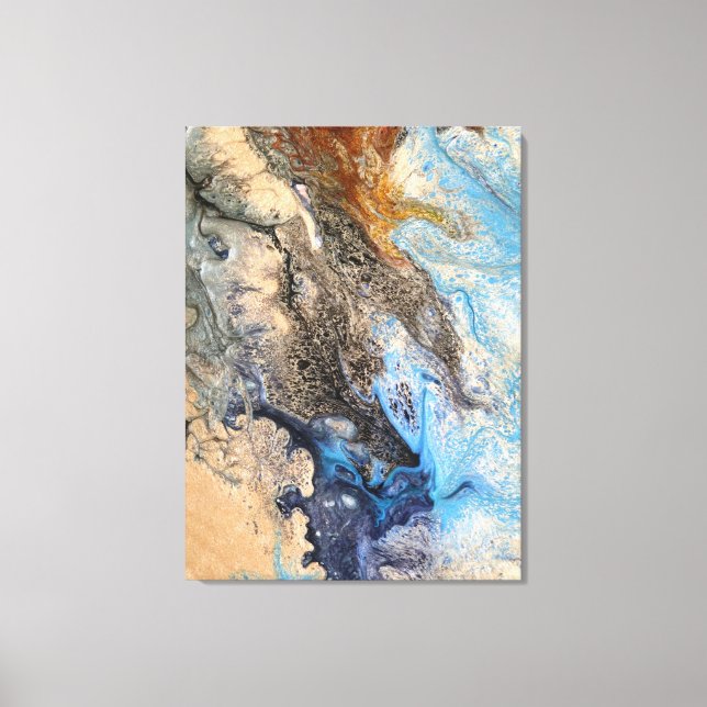 Modern Abstract Painting Blue Gold White Faux Canvas Print (Front)