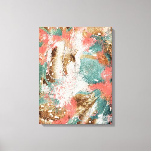 Modern Abstract Painting Coral Teal Gold White Art Canvas Print