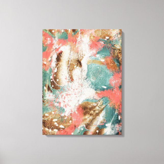 Modern Abstract Painting Coral Teal Gold White Canvas Print (Front)