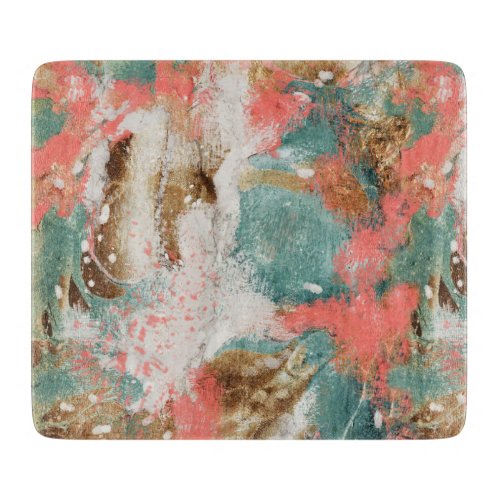 Modern Abstract Painting Coral Teal Gold White Cutting Board