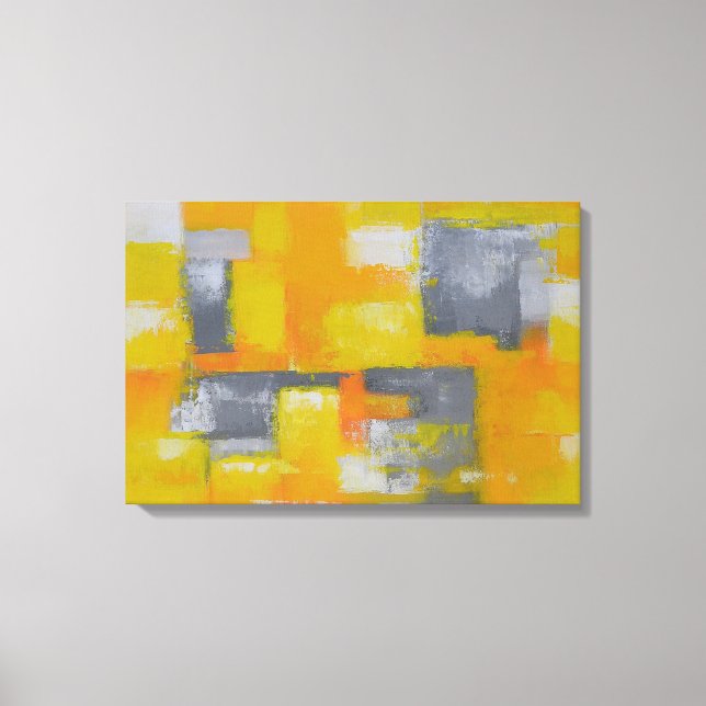 modern abstract painting grey yellow white canvas print (Front)