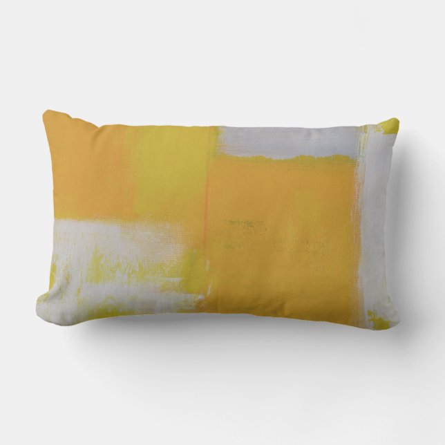 modern abstract painting grey yellow white lumbar pillow (Front)