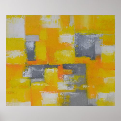 modern abstract painting grey yellow white poster