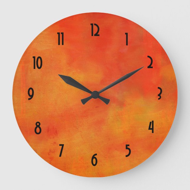 Modern Abstract Painting in Orange Large Clock (Front)