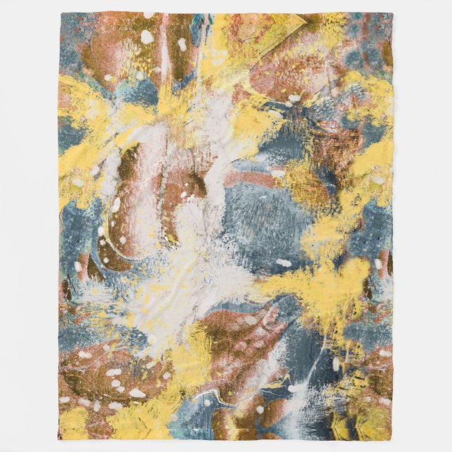 Modern Abstract Painting Mustard Teal Gold Fleece Blanket (Front)