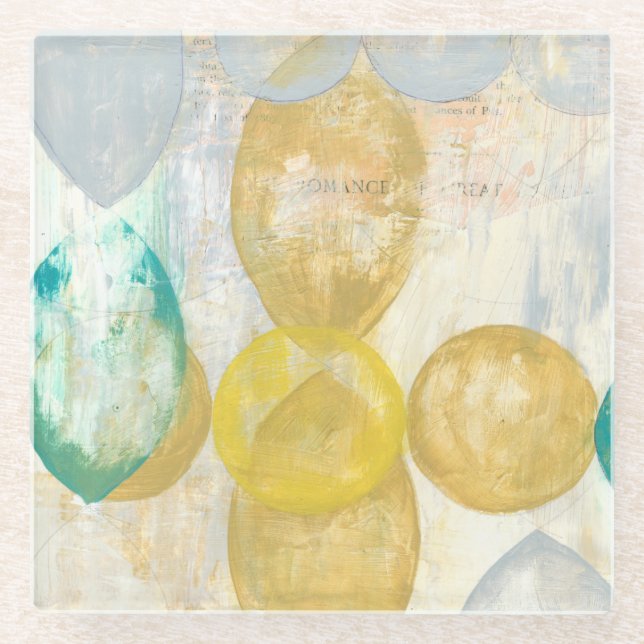 Modern Abstract Painting on Newsprint Glass Coaster (Front)