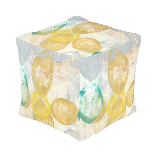 Modern Abstract Painting on Newsprint Pouf (Angled Front)