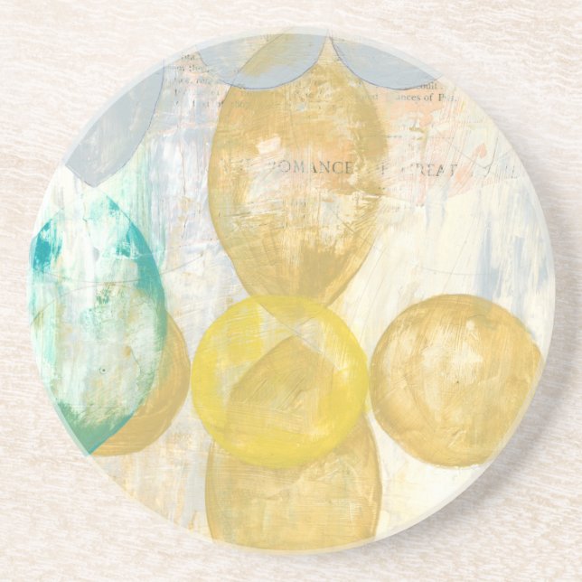 Modern Abstract Painting on Newsprint Sandstone Coaster (Front)