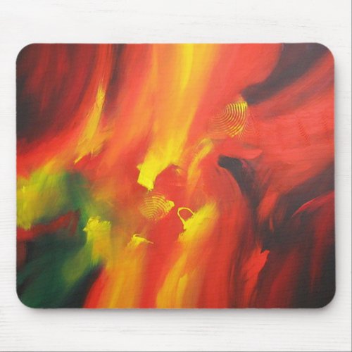 Modern Abstract Painting Red Yellow Black Green Mouse Pad