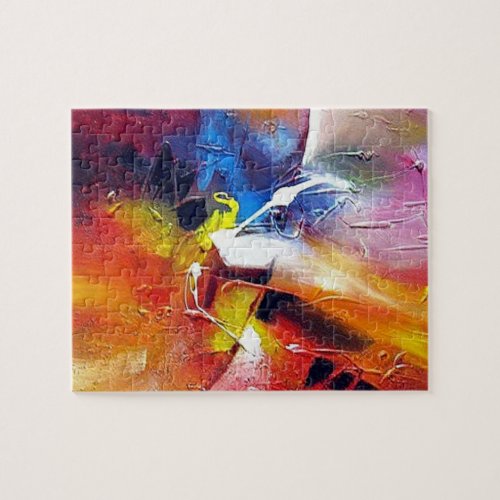 Modern Abstract Painting Yellow Green Blue Purple Jigsaw Puzzle