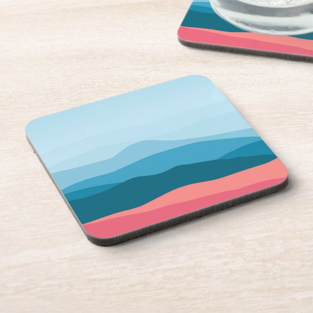 Modern Abstract Pastel Blue Pink Mountains Beverage Coaster (Left Side)