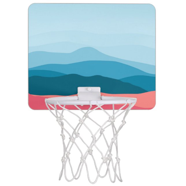 Modern Abstract Pastel Blue Pink Mountains Mini Basketball Hoop (Front)