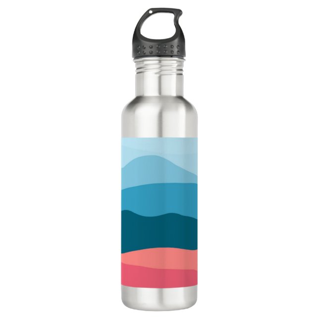 Modern Abstract Pastel Blue Pink Mountains Stainless Steel Water Bottle (Front)