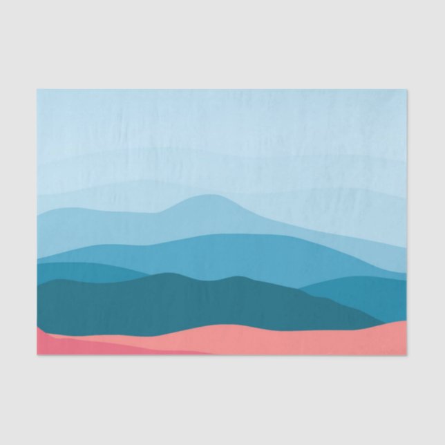 Modern Abstract Pastel Blue Pink Mountains Tissue Paper (Front)