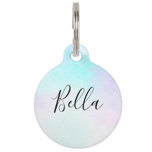 Modern Abstract Pastel Blue & Purple Watercolor Pet ID Tag