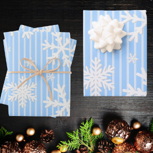 Modern Abstract Pastel Blue Snowflake Pattern  Wrapping Paper Sheets