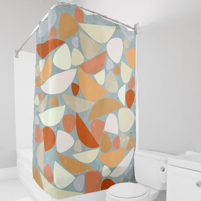 Modern Abstract Pastel Geometric Shower Curtain (Modern abstract shapes orange cream peach sea foam teal art shower curtain)