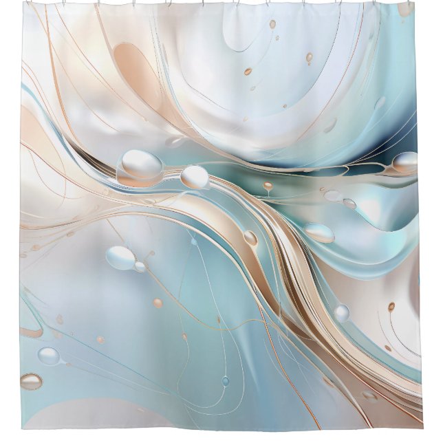 Modern abstract pastel light blue and blush pink shower curtain (Front)
