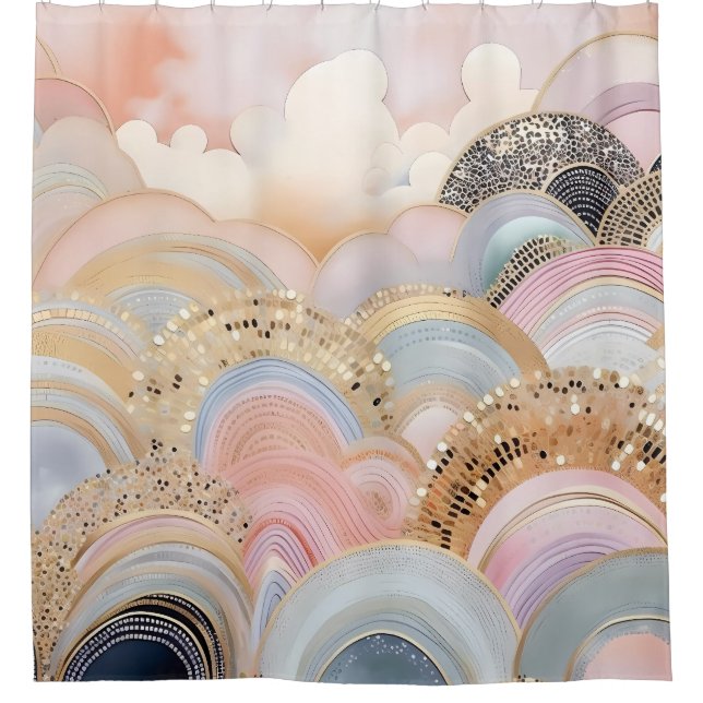 Modern abstract pastel light pink and beige shower curtain (Front)