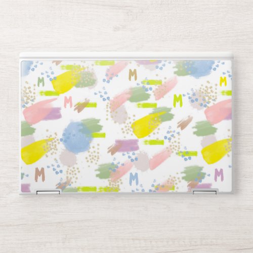 Modern Abstract Pastel Paint Splatter  Monogram HP Laptop Skin