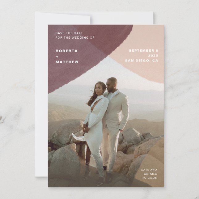 Modern Abstract Pastel Photo Overlay Wedding Save The Date (Front)