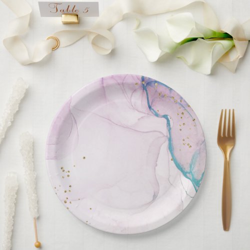 Modern Abstract Pastel Purple Blue Teal Watercolor Paper Plates