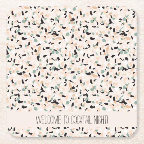 Modern Abstract Pastel Terrazzo Pattern Square Paper Coaster