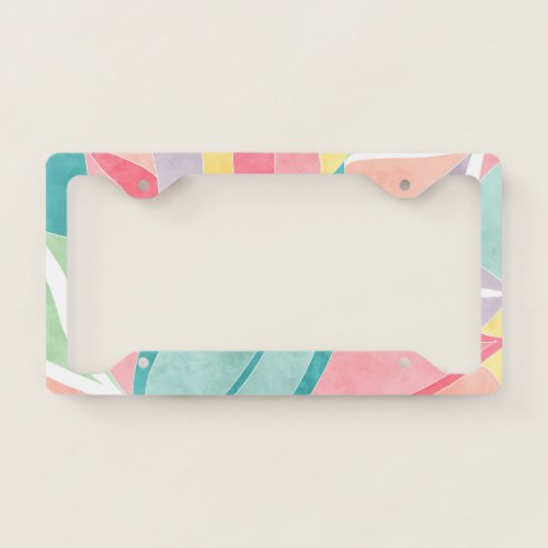 modern abstract pastel watercolor leaf pattern license plate frame