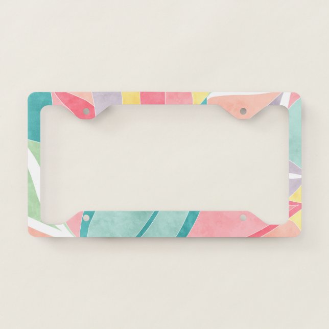 modern abstract pastel watercolor leaf pattern license plate frame (Front)