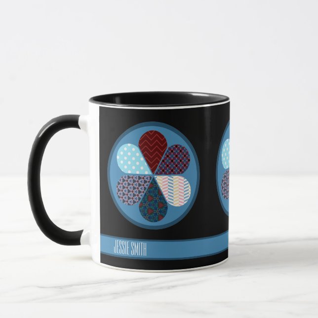 MODERN ABSTRACT PATCHWORK FLOWER PATTERN NAME TEXT MUG (Left)
